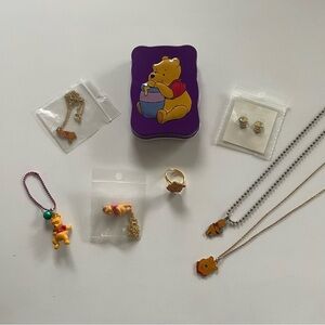 Y2K Vintage Disney Winnie the Pooh Jewellery Set Necklace Ring Earrings Kids NEW
